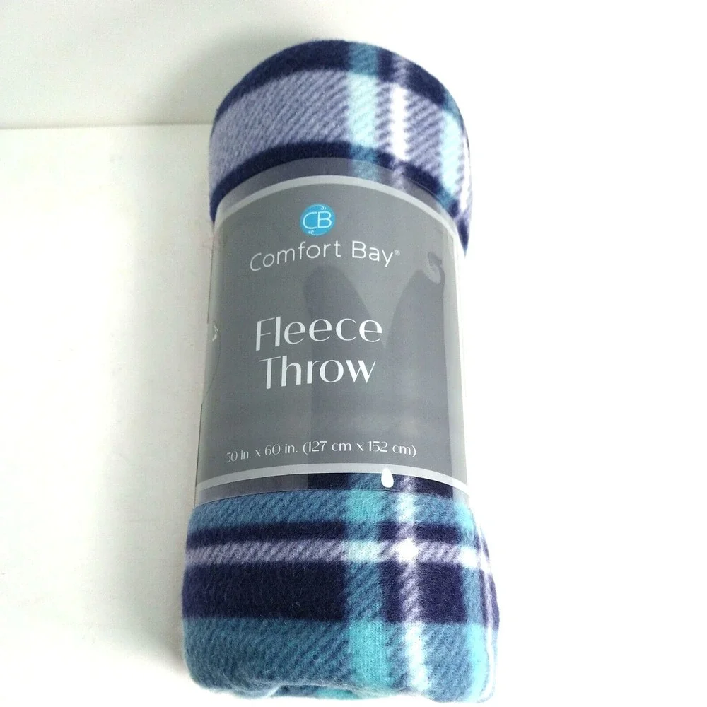 FLEECE THROW Comfort Bay Soft‎ 50 X 60 Blanket Blues & White Adult Teen Kid Pet